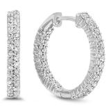 0.80 Carat (ctw) 18K White Gold Round White Diamond Fine In And Out Huggies Hoop Earrings 3/4 CT