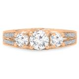 1.15 Carat (ctw) 10K Rose Gold Round Diamond Ladies Vintage Bridal 3 Stone Engagement Ring