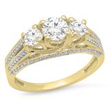 1.15 Carat (ctw) 10K Yellow Gold Round Diamond Ladies Vintage Bridal 3 Stone Engagement Ring