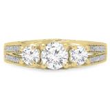 1.15 Carat (ctw) 10K Yellow Gold Round Diamond Ladies Vintage Bridal 3 Stone Engagement Ring