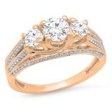 1.15 Carat (ctw) 18K Rose Gold Round Diamond Ladies Vintage Bridal 3 Stone Engagement Ring