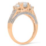 1.15 Carat (ctw) 18K Rose Gold Round Diamond Ladies Vintage Bridal 3 Stone Engagement Ring