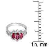 1.40 Carat (ctw) 10K White Gold Round Cut White Diamond & Oval & Round Cut Lab Created Ruby Ladies Bridal 3 Stone Split Shank Engagement Ring