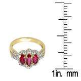 1.40 Carat (ctw) 18K Yellow Gold Round Cut White Diamond & Oval & Round Cut Lab Created Ruby Ladies Bridal 3 Stone Split Shank Engagement Ring