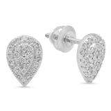 0.25 Carat (ctw) 10K White Gold Round White Diamond Ladies Teardrop Cluster Stud Earrings 1/4 CT