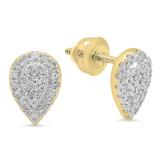 0.25 Carat (ctw) 14K Yellow Gold Round White Diamond Ladies Teardrop Cluster Stud Earrings 1/4 CT