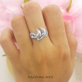 0.07 Carat (ctw) 10K White Gold Round White Diamond Ladies Cocktail Right Hand Dolphin Ring