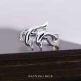 0.07 Carat (ctw) 10K White Gold Round White Diamond Ladies Cocktail Right Hand Dolphin Ring