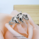 0.07 Carat (ctw) 10K White Gold Round White Diamond Ladies Cocktail Right Hand Dolphin Ring