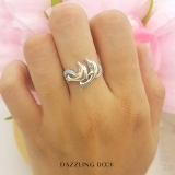 0.07 Carat (ctw) 14K Yellow Gold Round White Diamond Ladies Cocktail Right Hand Dolphin Ring