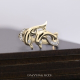 0.07 Carat (ctw) 14K Yellow Gold Round White Diamond Ladies Cocktail Right Hand Dolphin Ring