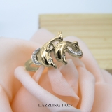 0.07 Carat (ctw) 14K Yellow Gold Round White Diamond Ladies Cocktail Right Hand Dolphin Ring