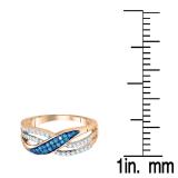 0.40 Carat (ctw) 10K Rose Gold Round Blue & White Diamond Ladies Split Shank Cocktail Fashion Right Hand Ring