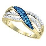 0.40 Carat (ctw) 10K Yellow Gold Round Blue & White Diamond Ladies Split Shank Cocktail Fashion Right Hand Ring