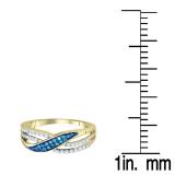 0.40 Carat (ctw) 10K Yellow Gold Round Blue & White Diamond Ladies Split Shank Cocktail Fashion Right Hand Ring