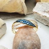 0.40 Carat (ctw) 10K Yellow Gold Round Blue & White Diamond Ladies Split Shank Cocktail Fashion Right Hand Ring