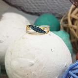 0.40 Carat (ctw) 10K Yellow Gold Round Blue & White Diamond Ladies Split Shank Cocktail Fashion Right Hand Ring