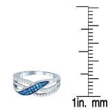 0.40 Carat (ctw) 18K White Gold Round Blue & White Diamond Ladies Split Shank Cocktail Fashion Right Hand Ring