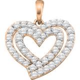 0.70 Carat (ctw) 10K Rose Gold Round White Diamond Ladies Double Heart Pendant 3/4 CT
