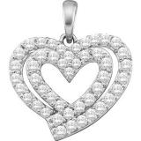 0.70 Carat (ctw) 18K White Gold Round White Diamond Ladies Double Heart Pendant 3/4 CT