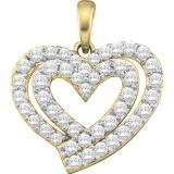 0.70 Carat (ctw) 18K Yellow Gold Round White Diamond Ladies Double Heart Pendant 3/4 CT