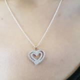 0.70 Carat (ctw) 18K Yellow Gold Round White Diamond Ladies Double Heart Pendant 3/4 CT