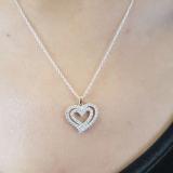 0.70 Carat (ctw) 18K Yellow Gold Round White Diamond Ladies Double Heart Pendant 3/4 CT