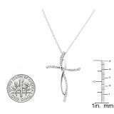 0.12 Carat (ctw) 14K White Gold Round White Diamond Ladies Cross Pendant