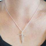 0.12 Carat (ctw) 14K White Gold Round White Diamond Ladies Cross Pendant