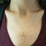 0.12 Carat (ctw) 14K Yellow Gold Round White Diamond Ladies Cross Pendant
