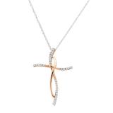 0.12 Carat (ctw) 18K Rose Gold Round White Diamond Ladies Cross Pendant