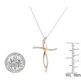 0.12 Carat (ctw) 18K Rose Gold Round White Diamond Ladies Cross Pendant