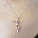 0.12 Carat (ctw) 18K Rose Gold Round White Diamond Ladies Cross Pendant