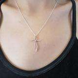 0.12 Carat (ctw) 18K Rose Gold Round White Diamond Ladies Cross Pendant