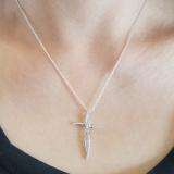0.12 Carat (ctw) 18K White Gold Round White Diamond Ladies Cross Pendant