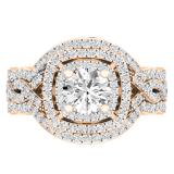 1.65 Carat (ctw) 18K Rose Gold Round Cut White Diamond Ladies Bridal Split Shank Halo Engagement Ring With Two Matching Band Set