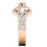 1.65 Carat (ctw) 18K Rose Gold Round Cut White Diamond Ladies Bridal Split Shank Halo Engagement Ring With Two Matching Band Set