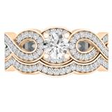 1.00 Carat (ctw) 10K Rose Gold Round Cut White Cubic Zircona Ladies Bridal Swirl Split Shank Engagement Ring With Matching Band Set