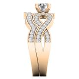 1.00 Carat (ctw) 10K Rose Gold Round Cut White Cubic Zircona Ladies Bridal Swirl Split Shank Engagement Ring With Matching Band Set