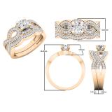 1.00 Carat (ctw) 10K Rose Gold Round Cut White Cubic Zircona Ladies Bridal Swirl Split Shank Engagement Ring With Matching Band Set