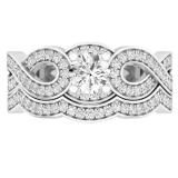 1.00 Carat (ctw) 10K White Gold Round Cut White Cubic Zircona Ladies Bridal Swirl Split Shank Engagement Ring With Matching Band Set