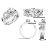 1.00 Carat (ctw) 10K White Gold Round Cut White Cubic Zircona Ladies Bridal Swirl Split Shank Engagement Ring With Matching Band Set