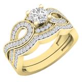 1.00 Carat (ctw) 10K Yellow Gold Round Cut White Cubic Zircona Ladies Bridal Swirl Split Shank Engagement Ring With Matching Band Set