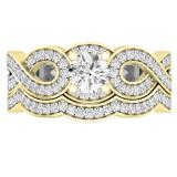 1.00 Carat (ctw) 10K Yellow Gold Round Cut White Cubic Zircona Ladies Bridal Swirl Split Shank Engagement Ring With Matching Band Set