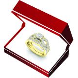 1.00 Carat (ctw) 10K Yellow Gold Round Cut White Cubic Zircona Ladies Bridal Swirl Split Shank Engagement Ring With Matching Band Set