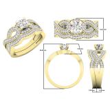 1.00 Carat (ctw) 10K Yellow Gold Round Cut White Cubic Zircona Ladies Bridal Swirl Split Shank Engagement Ring With Matching Band Set
