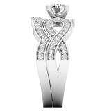 1.00 Carat (ctw) 18K White Gold Round Cut White Cubic Zircona Ladies Bridal Swirl Split Shank Engagement Ring With Matching Band Set