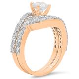 2.10 Carat (ctw) 10K Rose Gold Round White Diamond Ladies Swirl Bridal Engagement Ring Matching Band Set