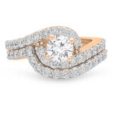2.10 Carat (ctw) 10K Rose Gold Round White Diamond Ladies Swirl Bridal Engagement Ring Matching Band Set