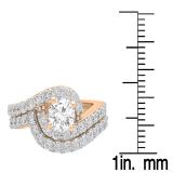 2.10 Carat (ctw) 10K Rose Gold Round White Diamond Ladies Swirl Bridal Engagement Ring Matching Band Set